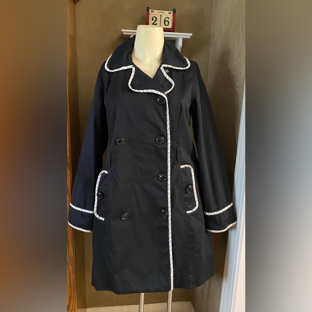 Merona Black & White All Weather Trench Coat with pockets women’s size SP